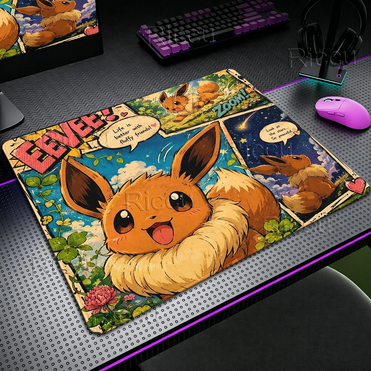 Pokemon Pikachu Pattern Computer Keyboard Pad Anti-slip Rubber Carpet Aesthetics Table Mats Office Accessories Locking Edge Mats