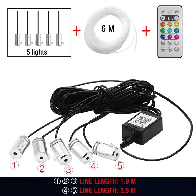 Oprah 4/5/6 In 1 Auto Umgebungs Dekoration Lampe RGB Fiber Optic Neon Flexible App Fernbedienung Auto Innen umgebungs Streifen USB 8M 12V 4