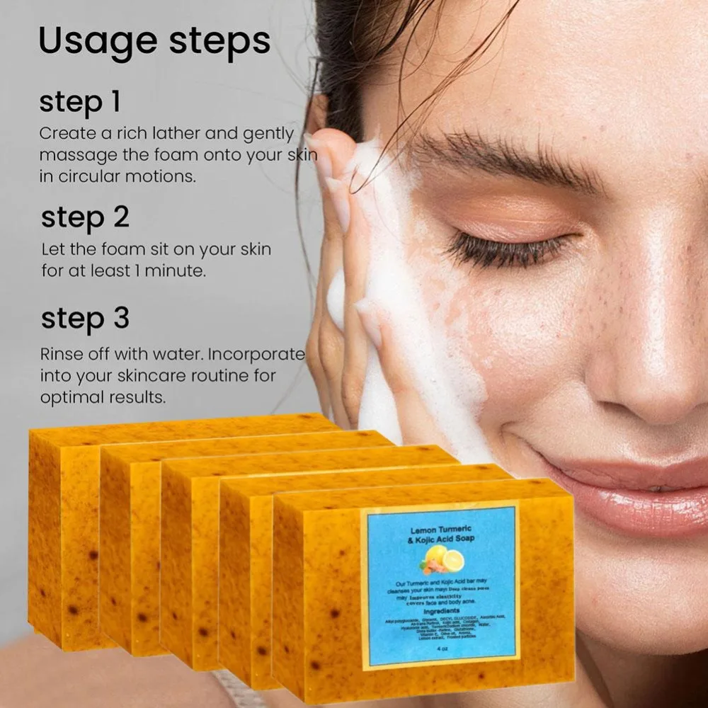 

1/3/5Pcs Organic Lemon Turmeric Kojic Acid Soap for Dark Spots Turmeric Soap Face Wash Brighten Dark Spot Corrector Skin Care