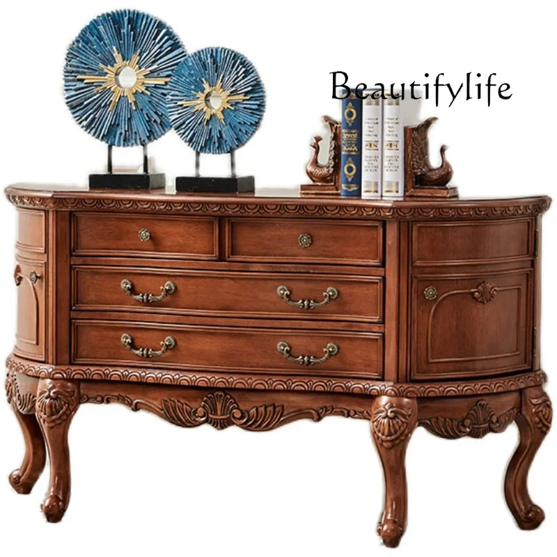 

American solid wood porch table semi-round against the wall European shelf strip table