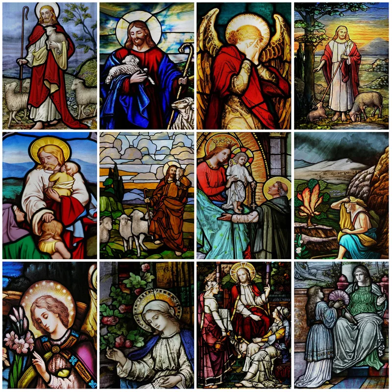 

Пленка для окон с индивидуальным дизайном под витраж, наклейки с изображением Иисуса Христа и Девы Марии, винтажные религиозные наклейки для церкви, УФ-защитная декоративная пленка для дверей