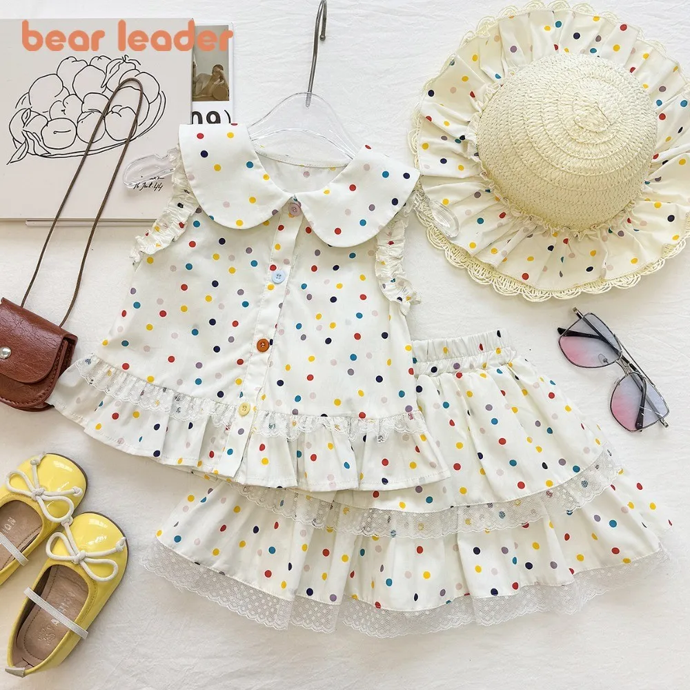 

Bear Leader Kids Clothes Korean Version Lapel Sleeveless Single Breasted Polka Dot Top+short Skirt Set New Summer Girls Clothing
