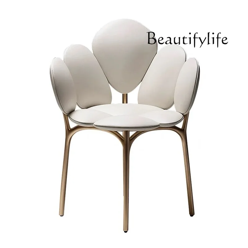 Italian Style Light Luxury Petal Chair Living Room Leisure Creative Designer Armchair Stainless Steel Dining Chair