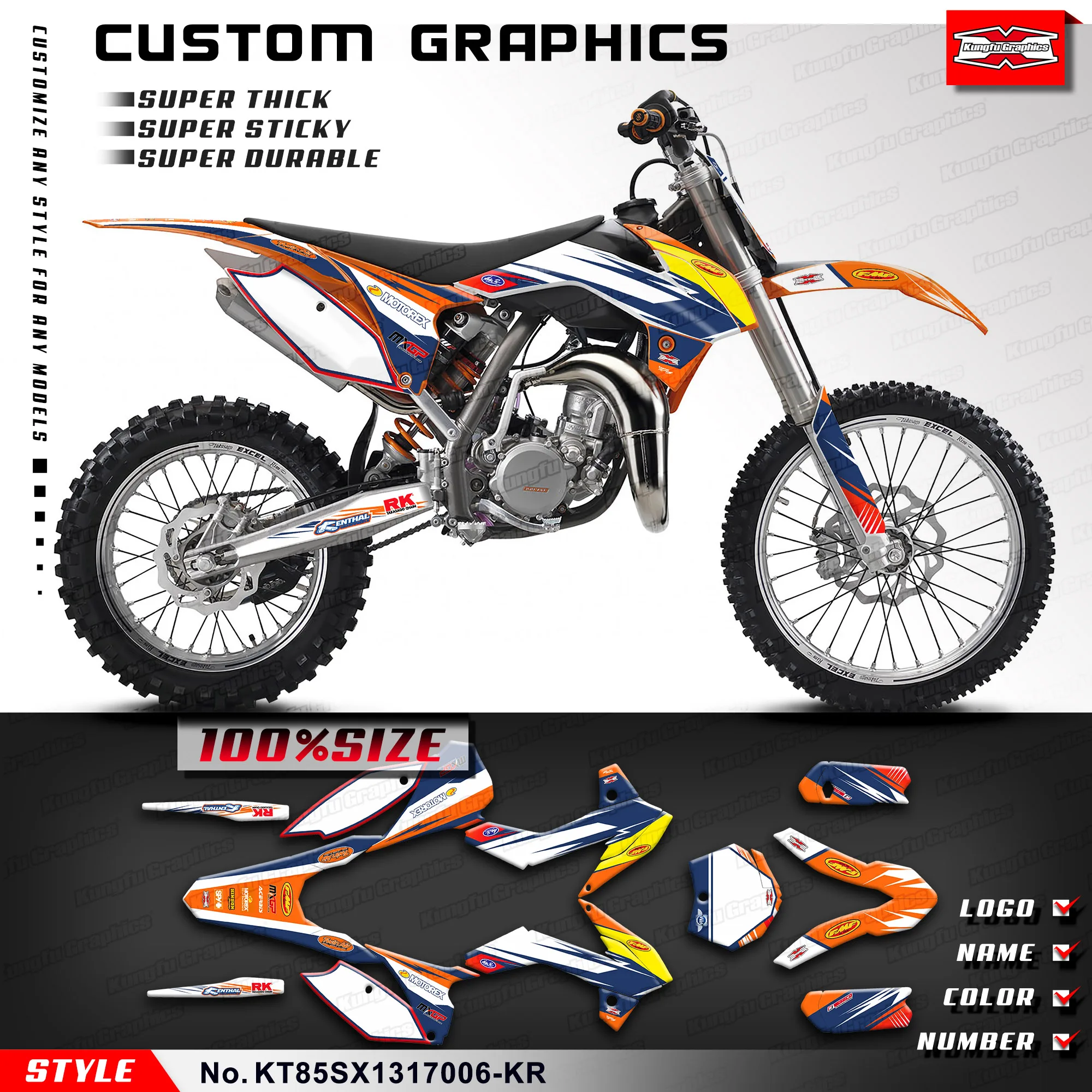 

KUNGFU GRAPHICS Motorcycle Graphics Wrap Sticker Kit for KTM SX 85 2013 2014 2015 2016 2017, KT85SX1317006-KR