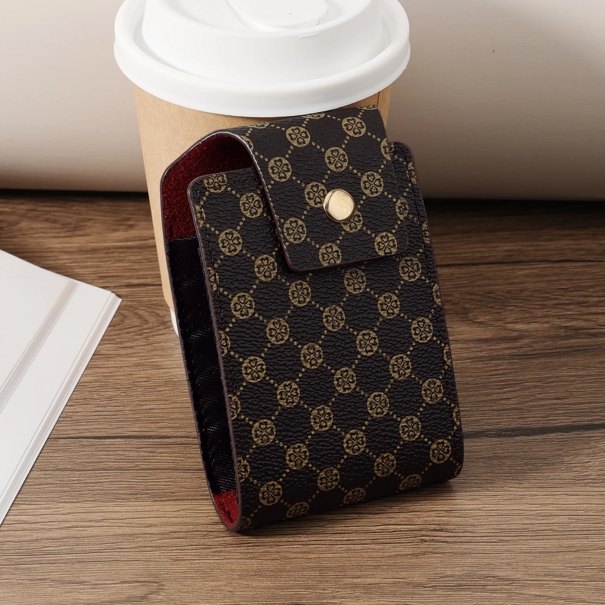 

Women's retro printed short wallet with metal buckle casual handbag and multifunctional card bag
