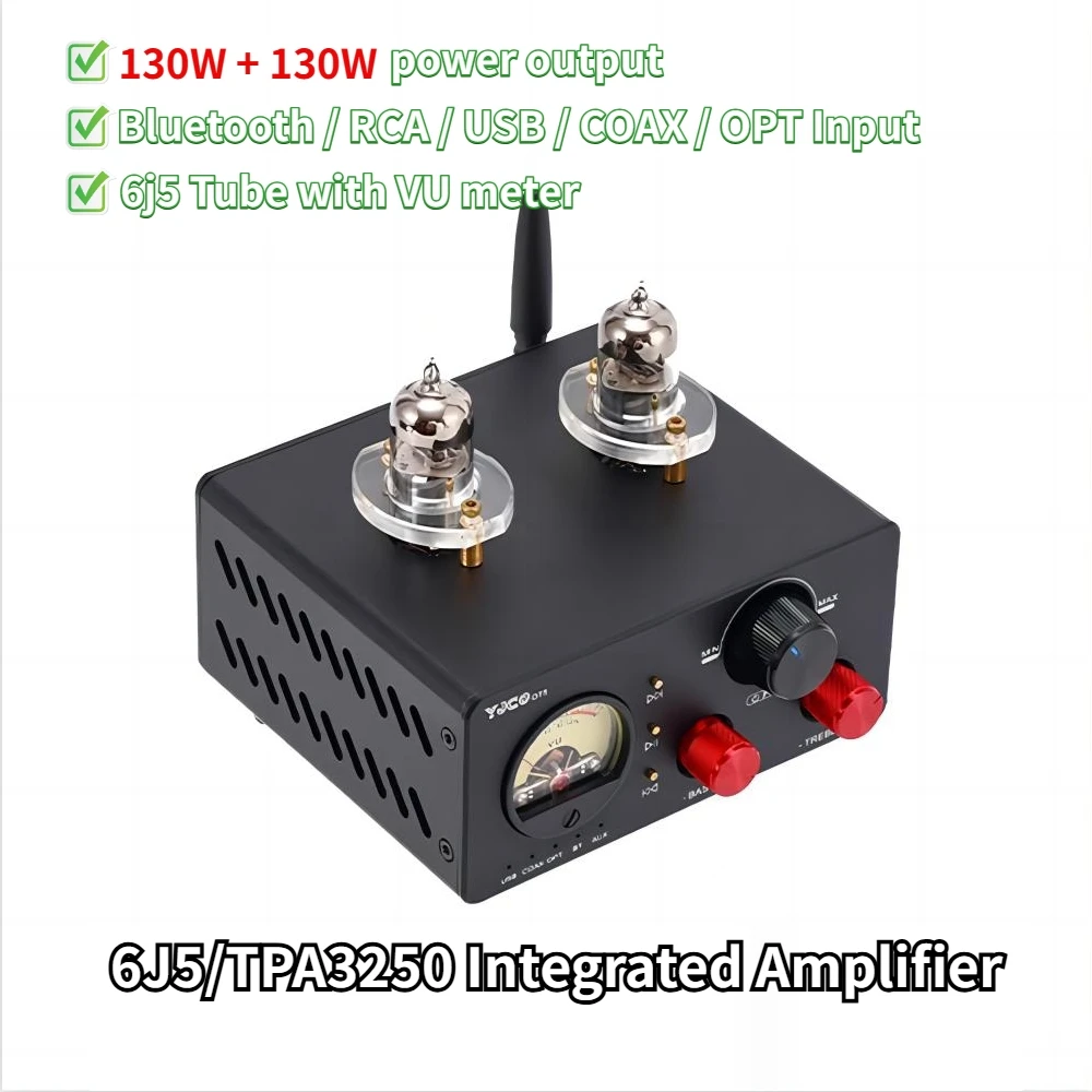 130W *2 TPA3250 Hifi Sound Amplifier Power Amplifier 6J5 Vacuum Tube Amplifiers Bluetooth 5.0 2 Channels Integrated Amplify