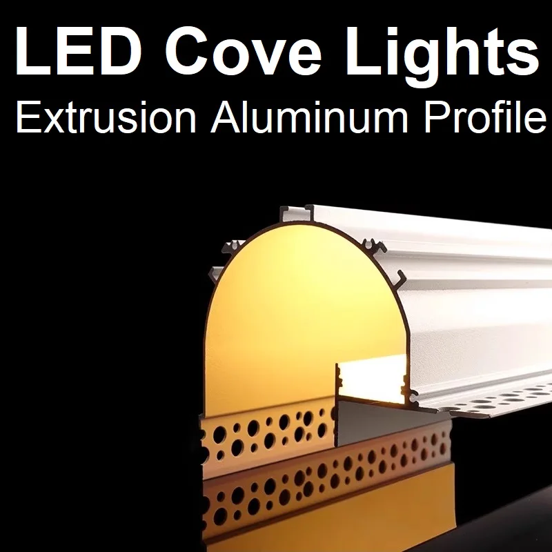 Plaster-in LED Cove Lighting Aluminum Extrusions, Indirect Ceiling LED Perimeter Lights, Arch Shape Tunnel Lamps