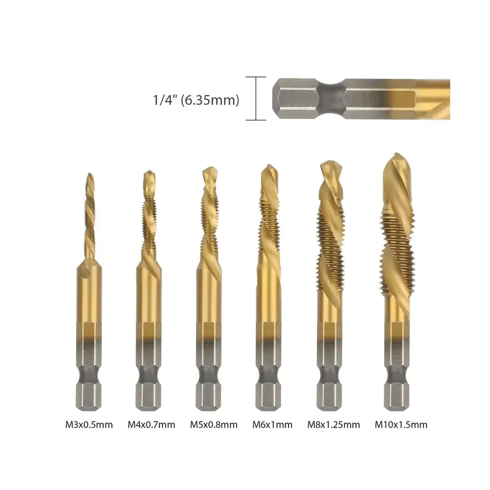 Tige hexagonale plaquée titane, filetage de vis HSS, mèches MeaccelerTap, composé de machine à vis, M3 figuré, M5, M6, M8, M10, outils à main, 6 pièces