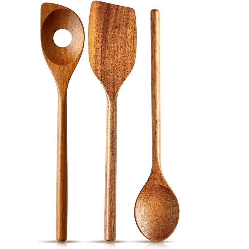 

ABBP-Set Of 3 Wooden Cooking Spoons, Kitchen Utensils, Wood, Durable, For Different Cooking