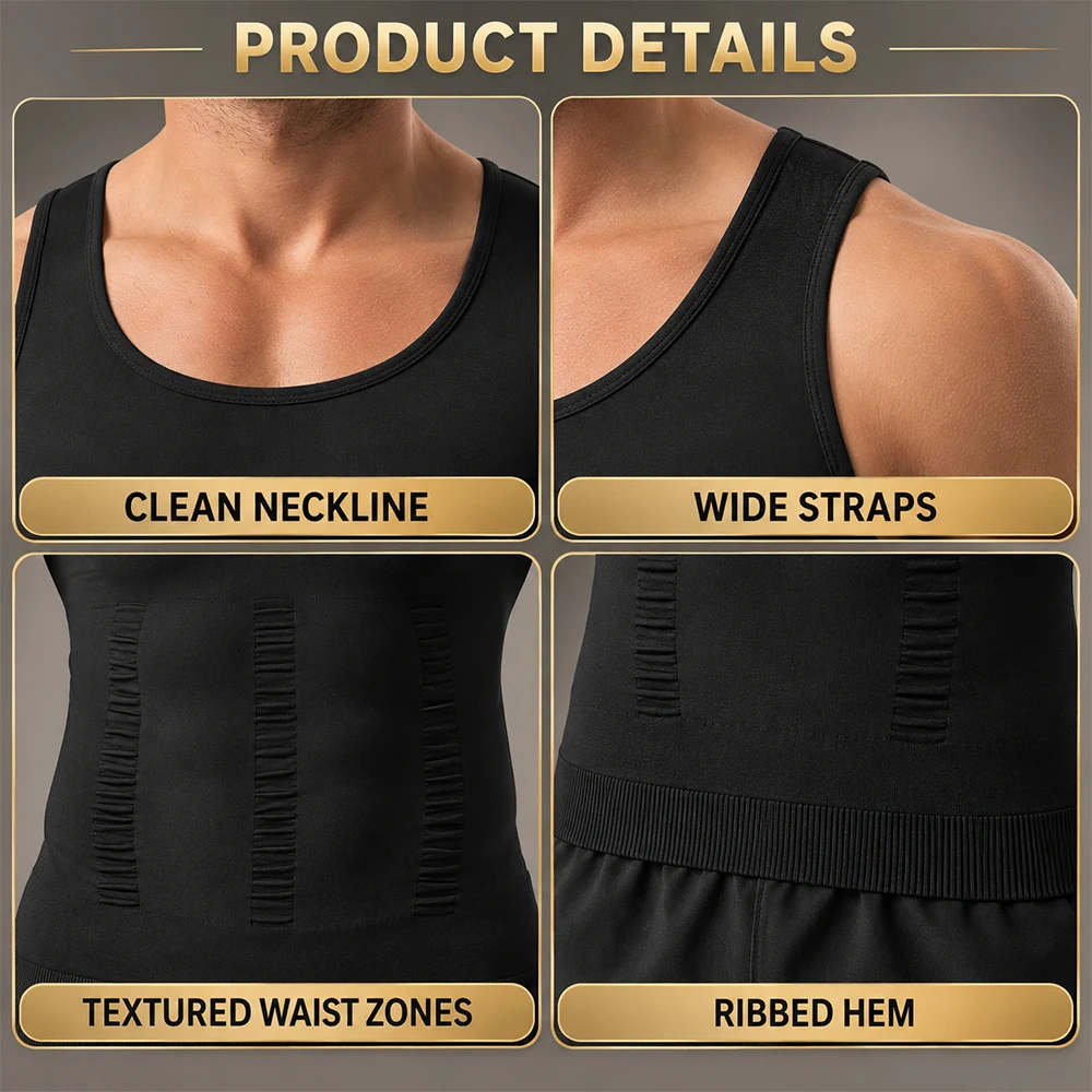 Vaslanda Mens Slimming Vest Compression Shirt Tummy Control Body Shaper for Men Gynecomastia Compression Tank Top Beer Belly Shapewear