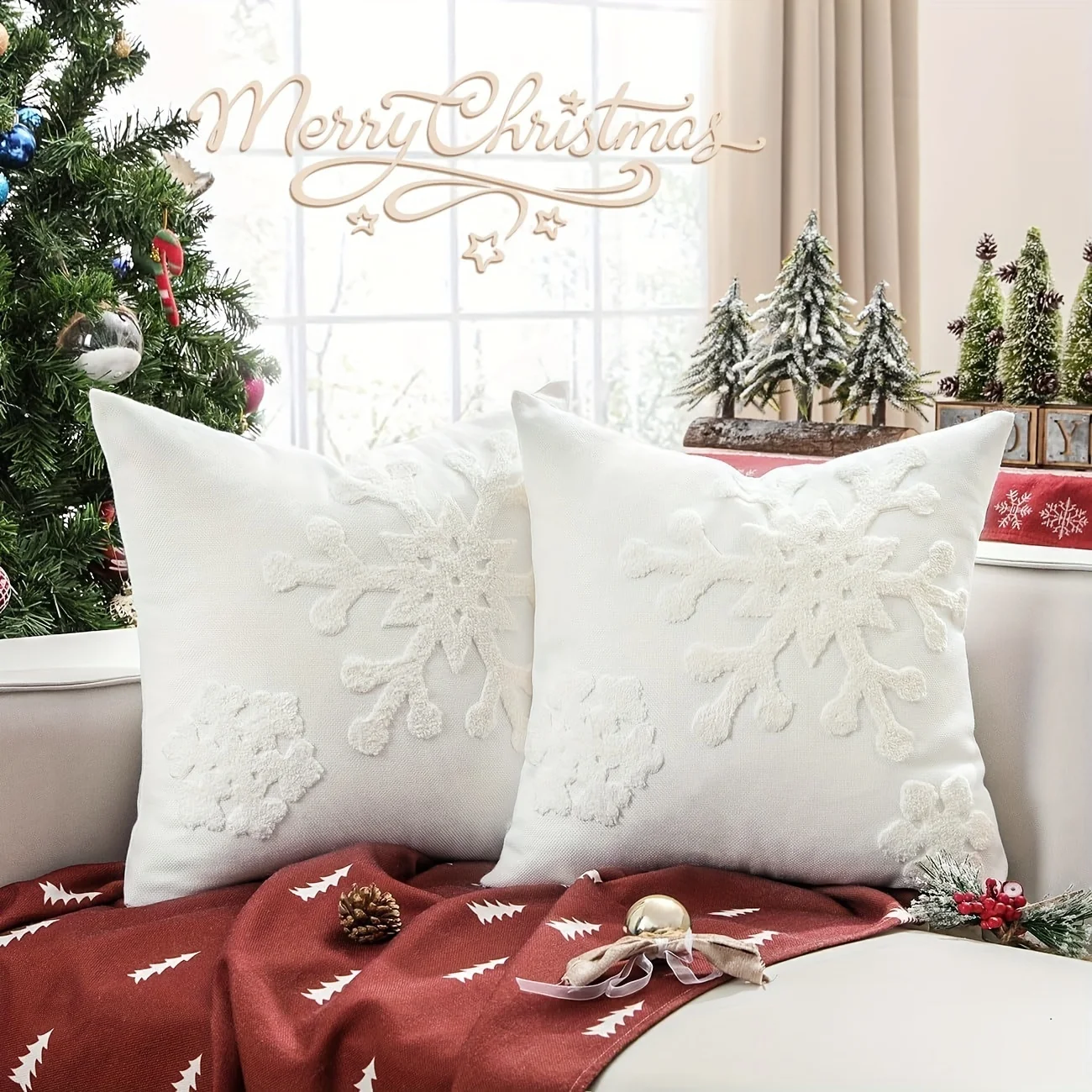 Modern Snowy Pillowcase, 2-Piece Set, Machine Washable, Zipper Design, Polyester Fabric, Living Room Sofa Cushion Cover,