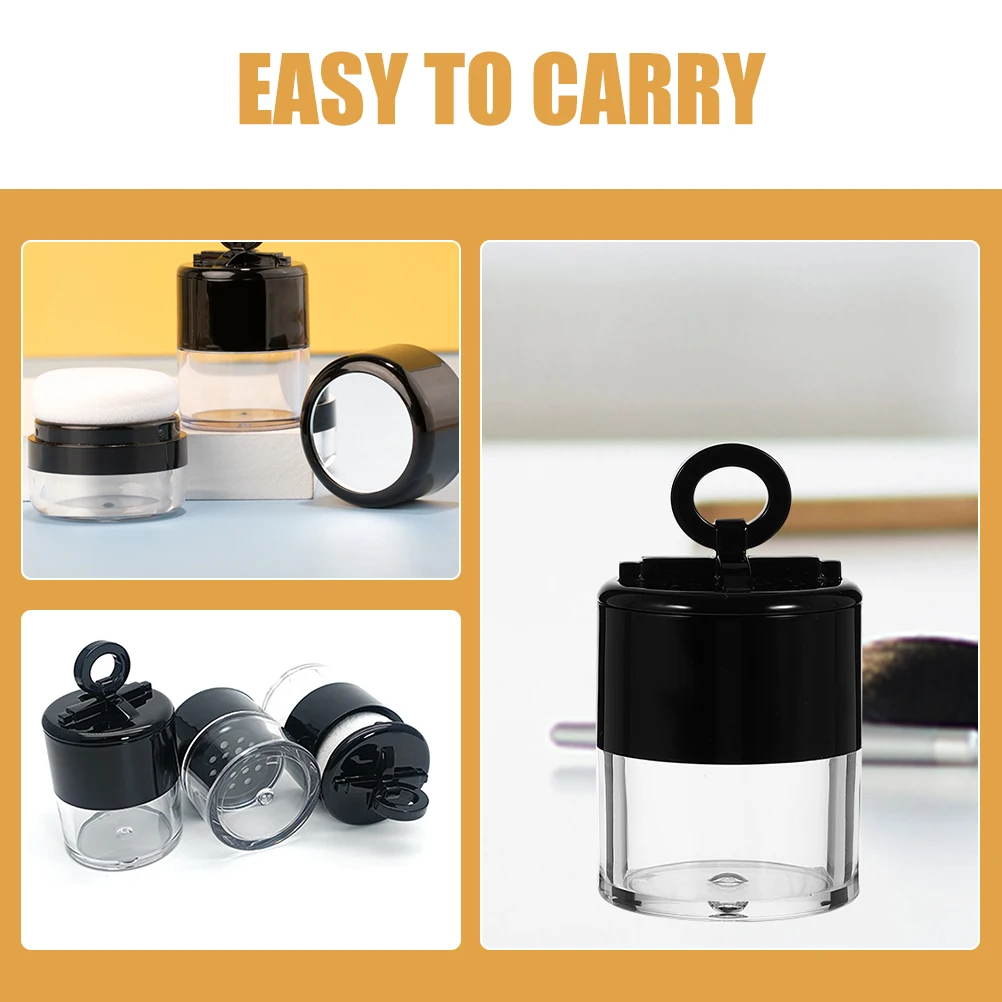 

3pcs Refillable Powder Box Compact Travel Container With Puff For Loose Body Makeup Setting Black Small Portable Beauty Powder