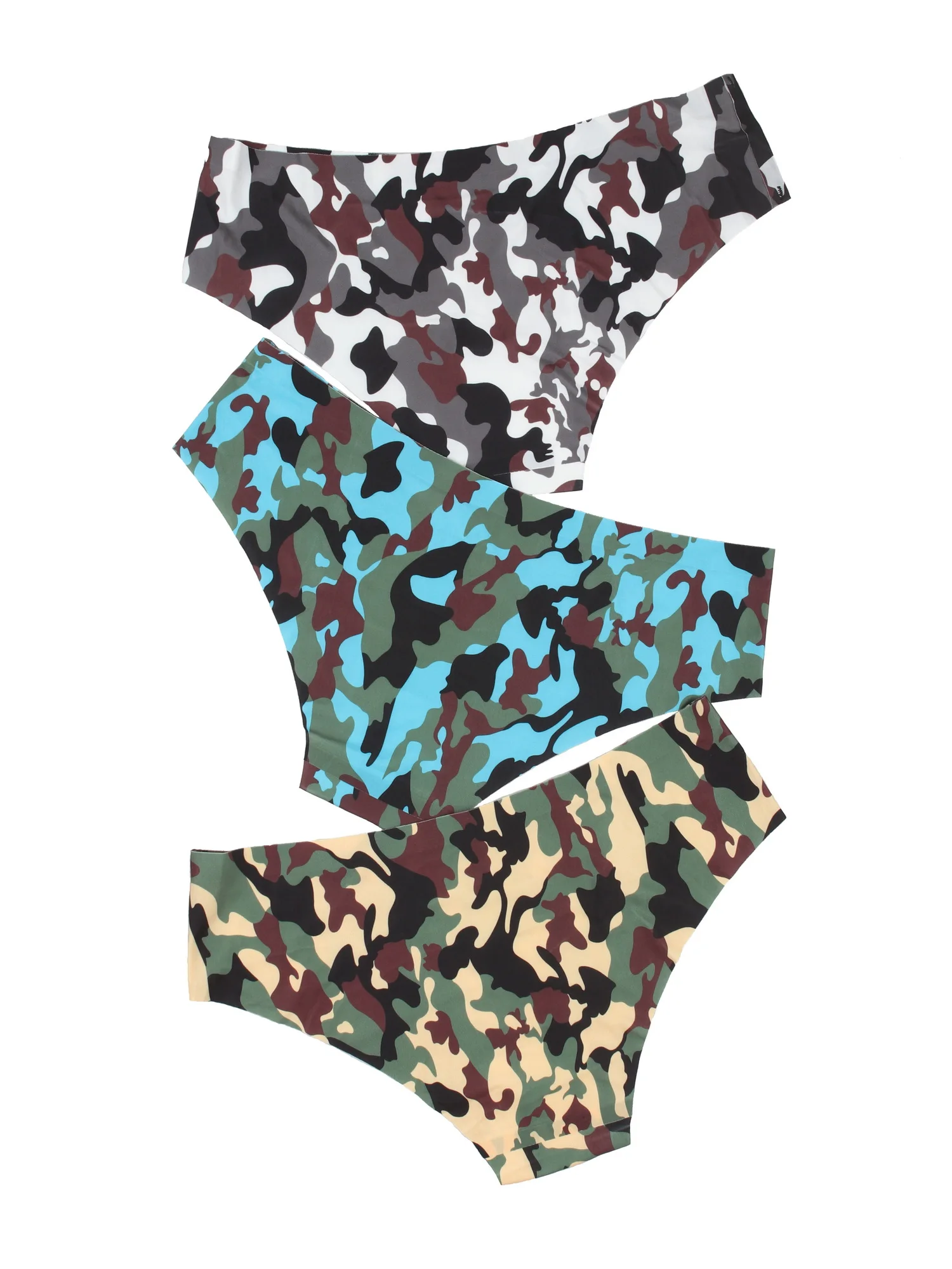 Set Of 3 Cool Women\'s Panties Seamless Cheeky Underwear Low-rise Camouflage Pattern No Line