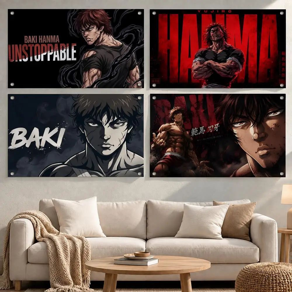 Anime Baki the Grappler Flags Minimalist Fabric Banner Flags Garden Shop Bedroom Festival Birthday Wall Decor