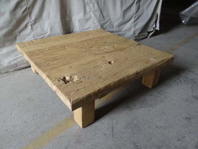 Chinese Vintage Rustic Natural Weathered Reclaimed Wood Thick Top Square Solid Wood Coffee Table