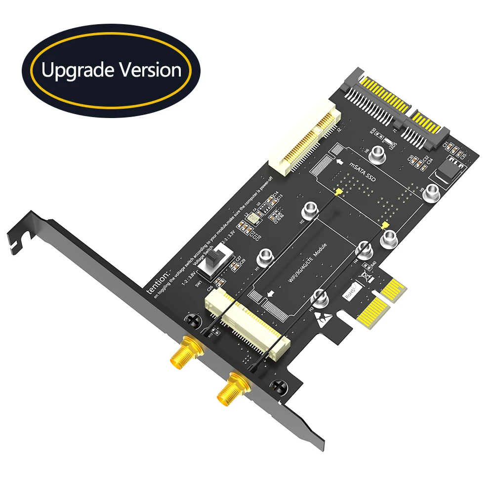 2-in-1 Combo Mini PCI-E to PCI-E 1x and MSATA to SATA3 Adapter with SIM Card Slot for WiFi/ 3G/4G/LTE/ Msata SSD