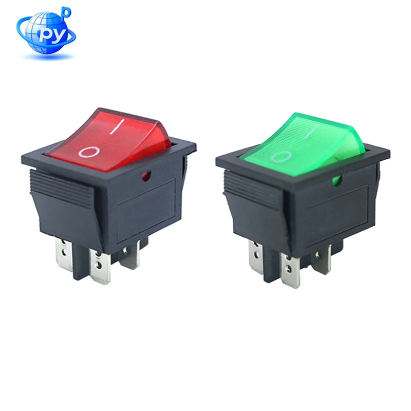 KCD7 Rocker Switch DPST 4 Pin 20A/125V 15A/250V AC Red Green LED Illuminated Waterproof Panel Mount Heavy Duty Toggle Switch