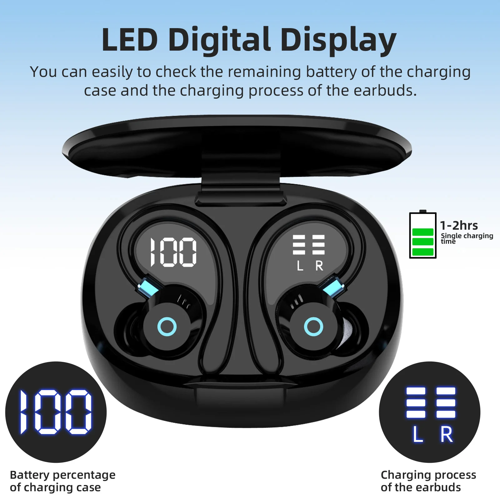 K09 Wireless Earphones Bluetooth Earbuds Dual Ear In-Ear Headphones with Digital Display Noise Reduction for Business And Sports