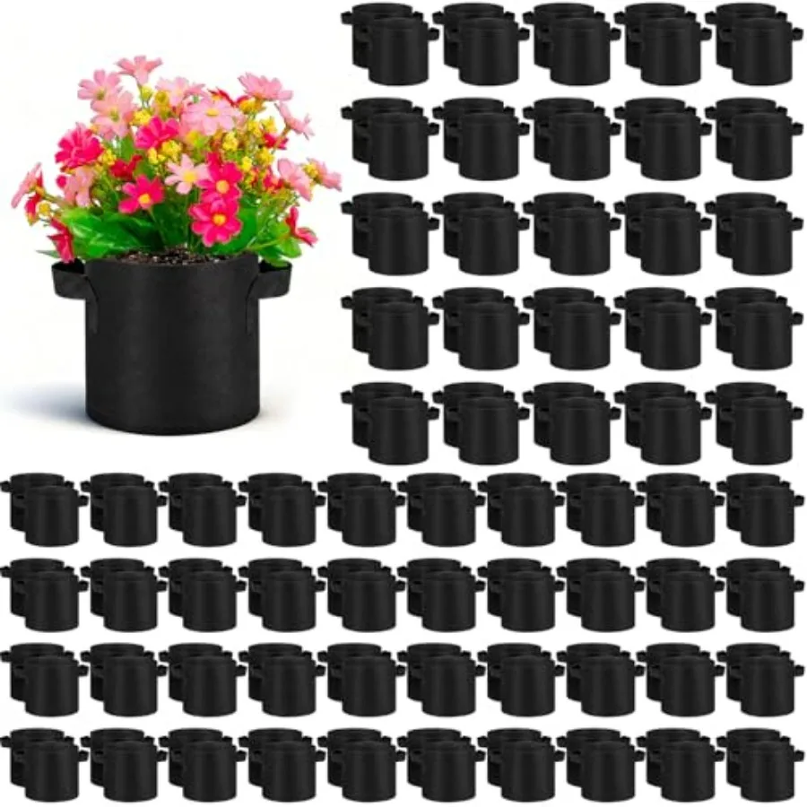 200-Pack Garden Grow Bags for Vegetables, Fruits, Flowers 2-Gallon Aeration Fabric Pots with Handles, Thickened Nonwoven Materi