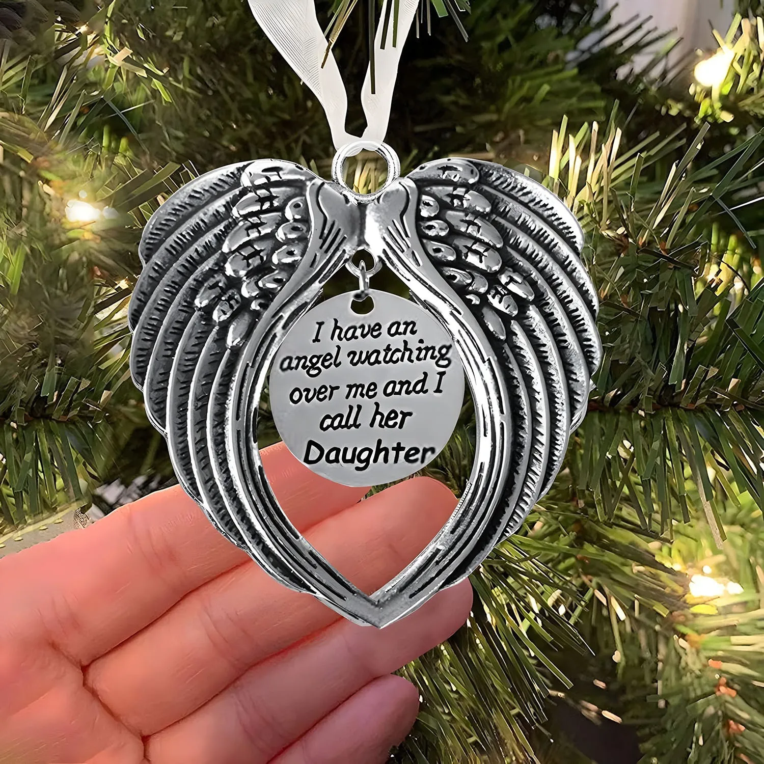 My Heart Is In Heaven Angel Wing Ornament Christmas Tree Pendant Household Festival Party Decorations Xmas Memorial Pendants