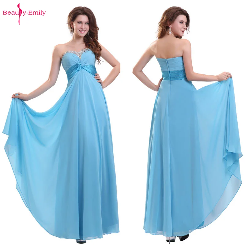 

Blue Chiffon Evening Dresses Long Women Dress 2022 Sequins Rhinestone Strapless Formal Evening Gown Party Dress Elegant Vestidos
