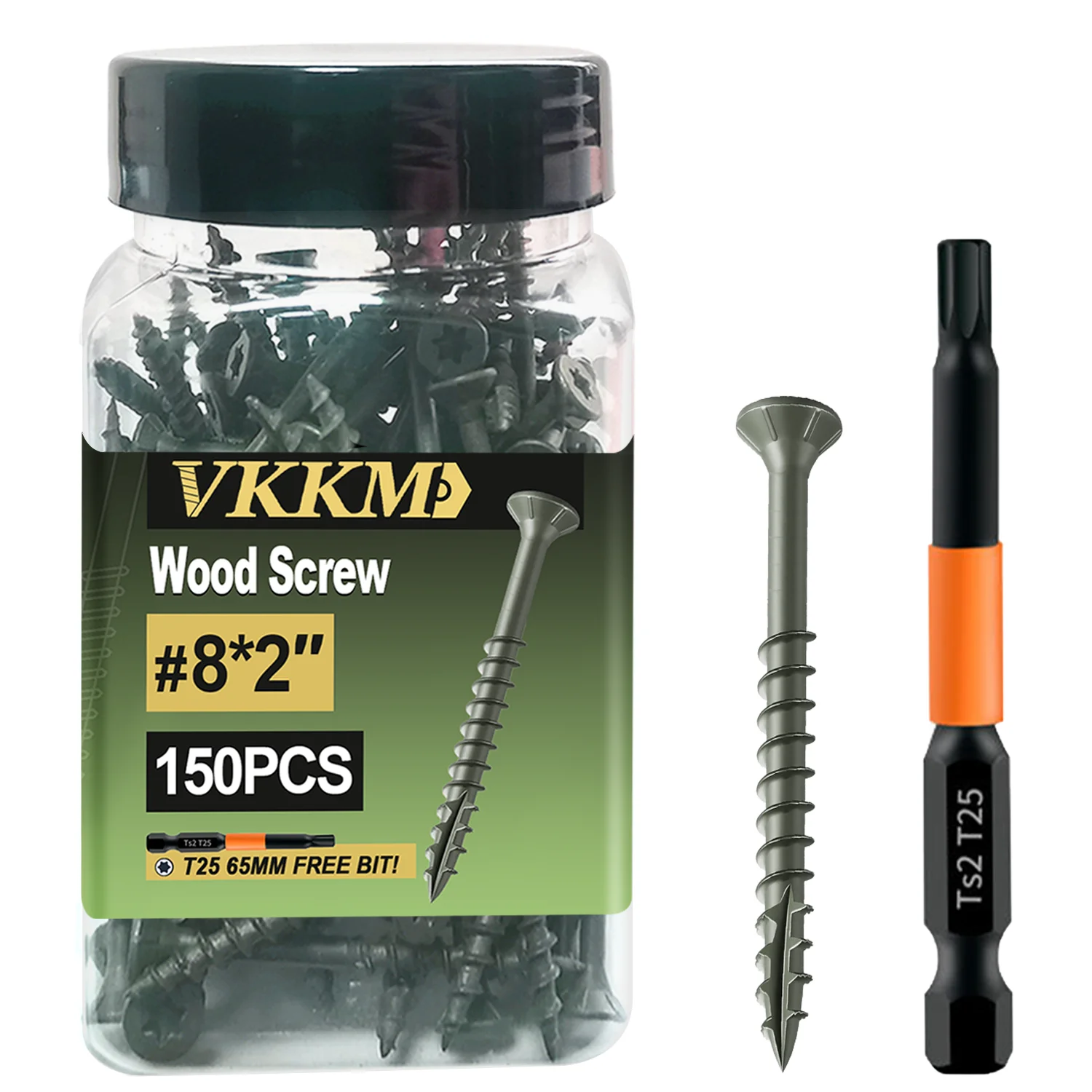 

VKKM #8*2" Torx Wood Screws 150Pcs – Deck Screws, Coarse Thread, No Pre-Drilling for Cedar & Composite Decking