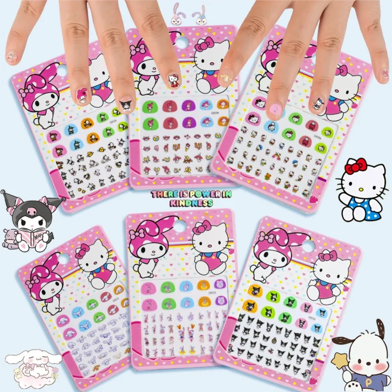 5 pçs olá kitty 3d adesivos para crianças prego kawaii kulomi stellalou cinnamoroll menina arte do prego decalques festa de aniversário manicure presente