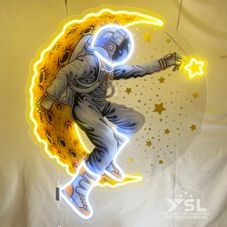 The astronaut modelling neon light is suitable for the child room cartoon decoration, the birthday gift creates the atmosphere