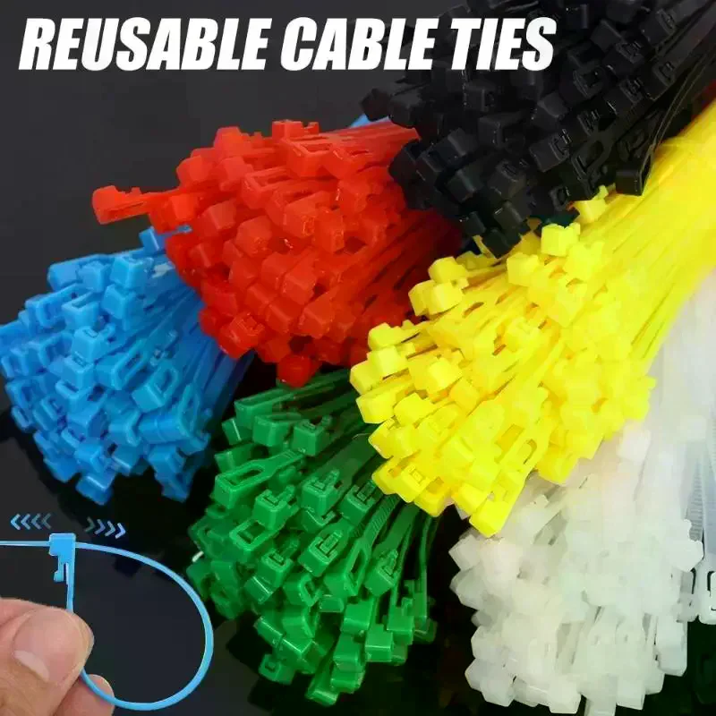 100PCS Detachable Cable Ties Colored Plastics Reusable Cable Ties Nylon Loop Wrap Zip Ttype Cable Tie Wire Bandage Tie