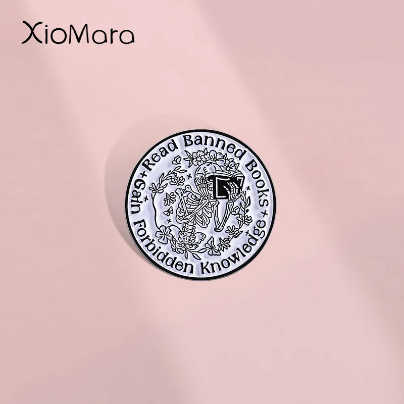 Skeleton Is Reading A Book Enamel Pin Read Banned Books Gain Forbidden Knowledges Metal Brooch Lapel Backpack Badge Jewelry Gift