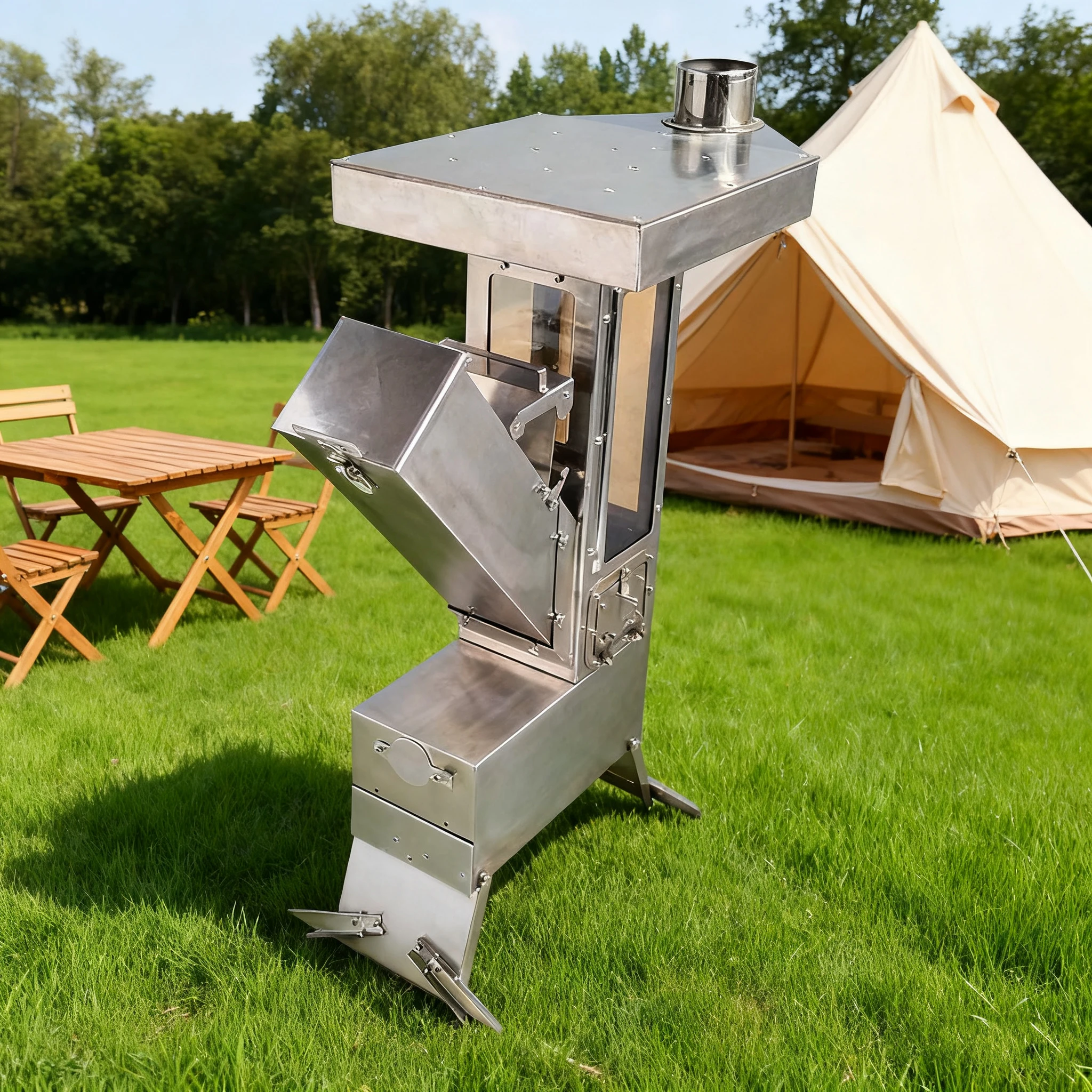 HJ600 stainless steel rocket stove ex-factory price wood stove portable outdoor picnic and camping cooking solution