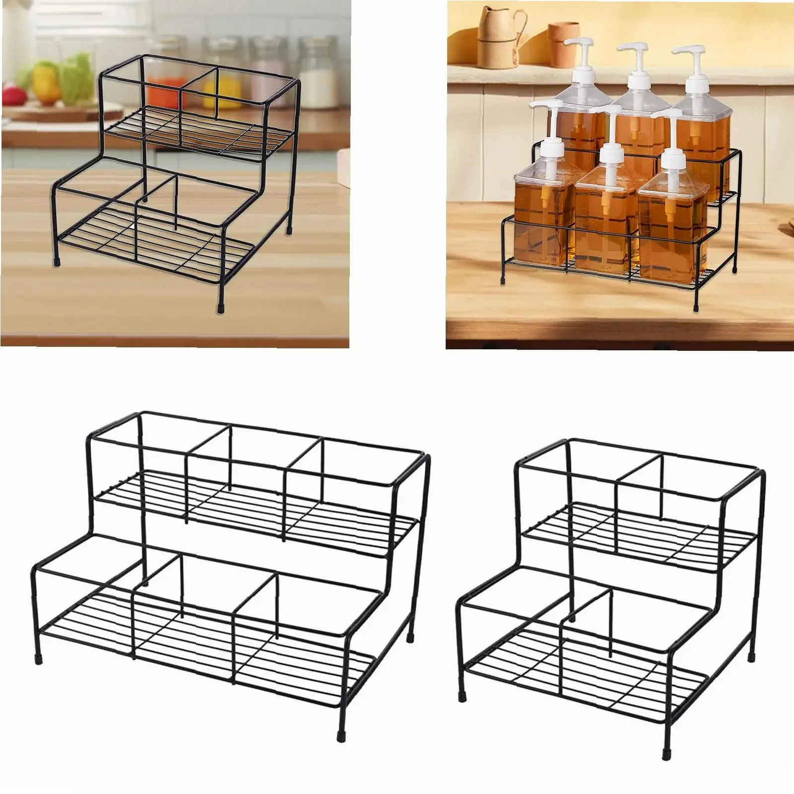 2-Tier Metal Syrup Bottle Rack for Coffee Station, Wine & Bathroom Organizer, Countertop Storage Rack 5