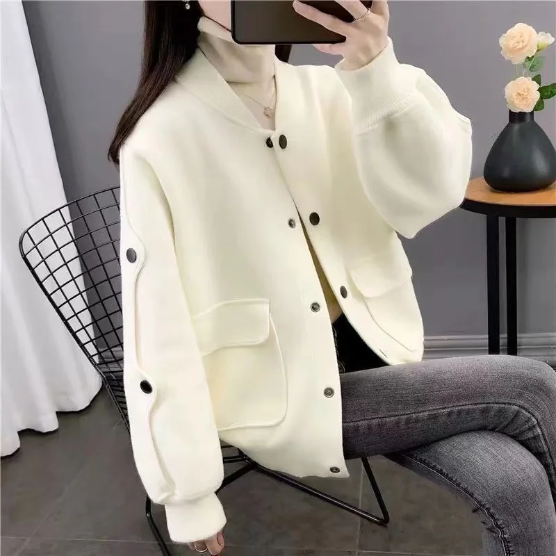 Baseball Uniform Coat 2024 New Spring Autumn Korean Women's Design Sense Round Jacket Neck Thickened Ladies Loose Short Overcoat