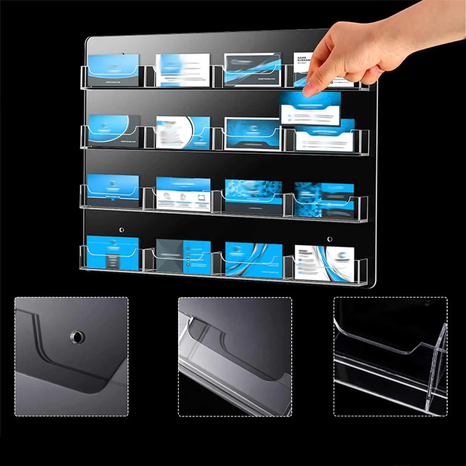 حامل بطاقة عمل أكريليك أفقي مسبق الحفر بطاقة تخزين ملصق عرض موقف معلق تنظيم حامل التسويق #2