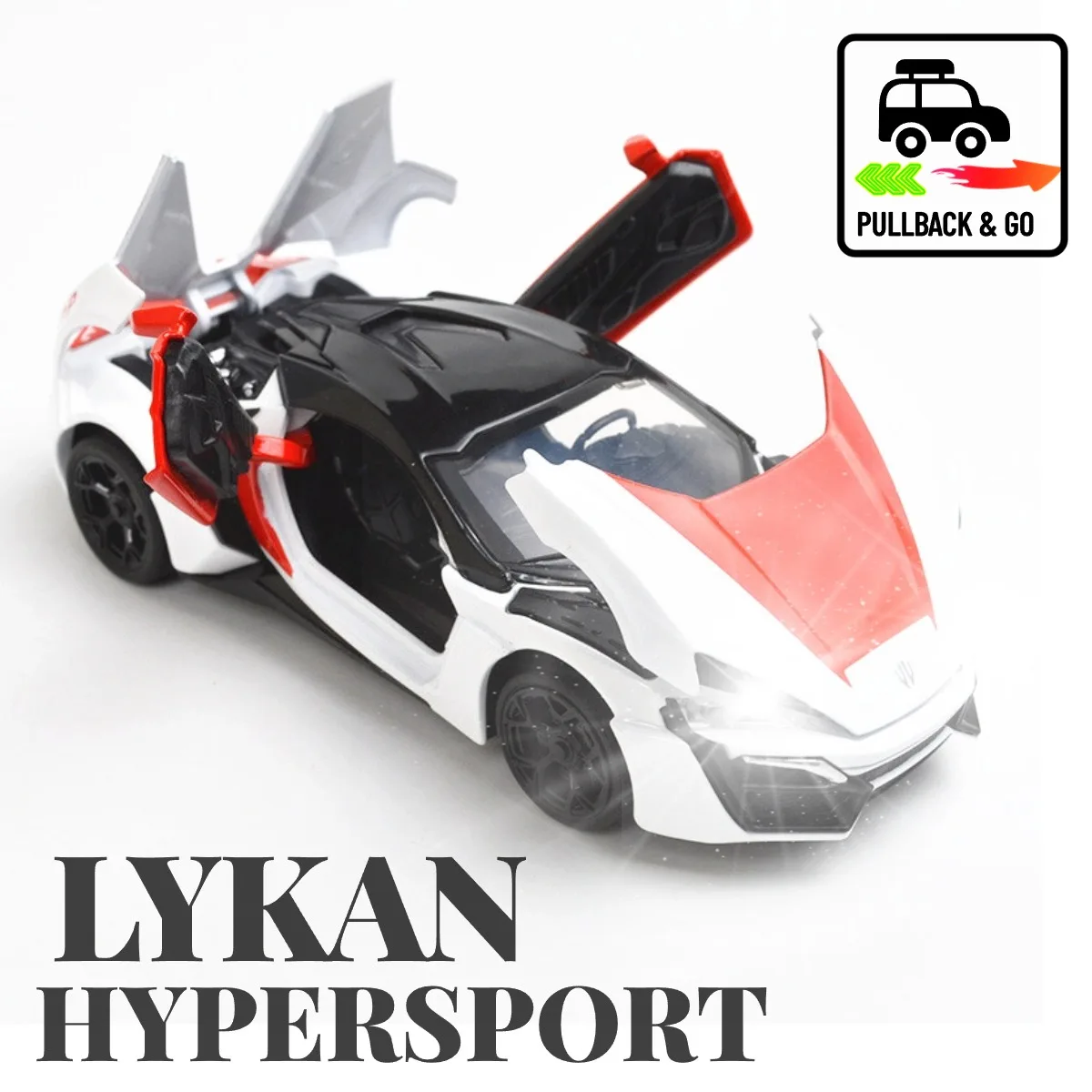 

Scale 1:32 Lykan Hypersport Pullback Car Toy with Lights Engine Sound, Metal Diecast Car Model Gift Kid Boy Toy