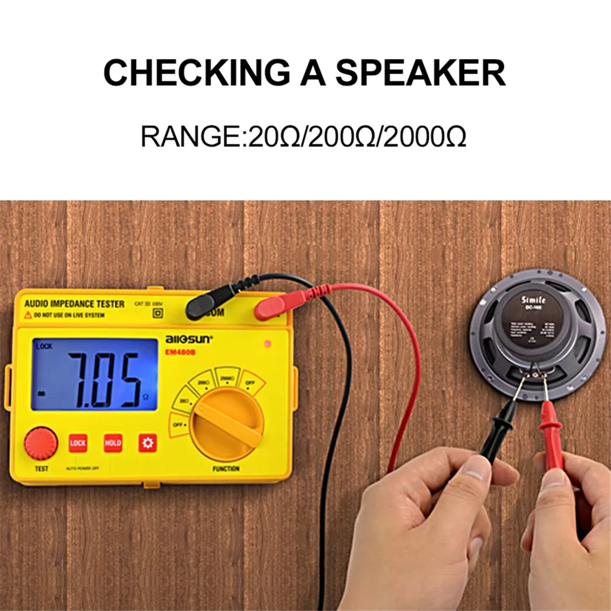 

BAAQ EM480B Audio Impedance Tester Portable CATIII Test Ranges 20/200/2000 Resistance Meter 1KHz Timer Function Data Hold