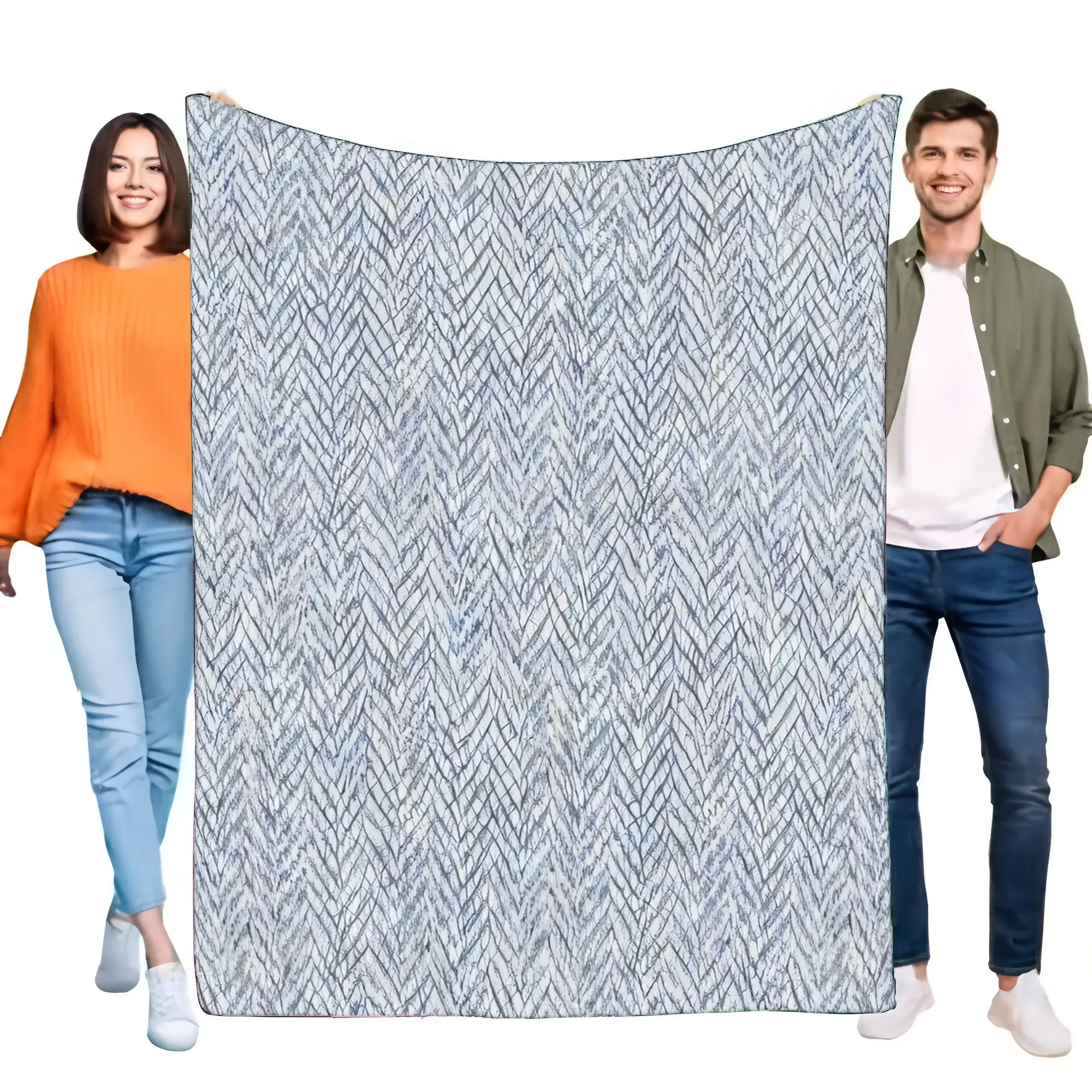 Wool Blanket Herringbone - Modern Blue White Herringbone Blanket Super