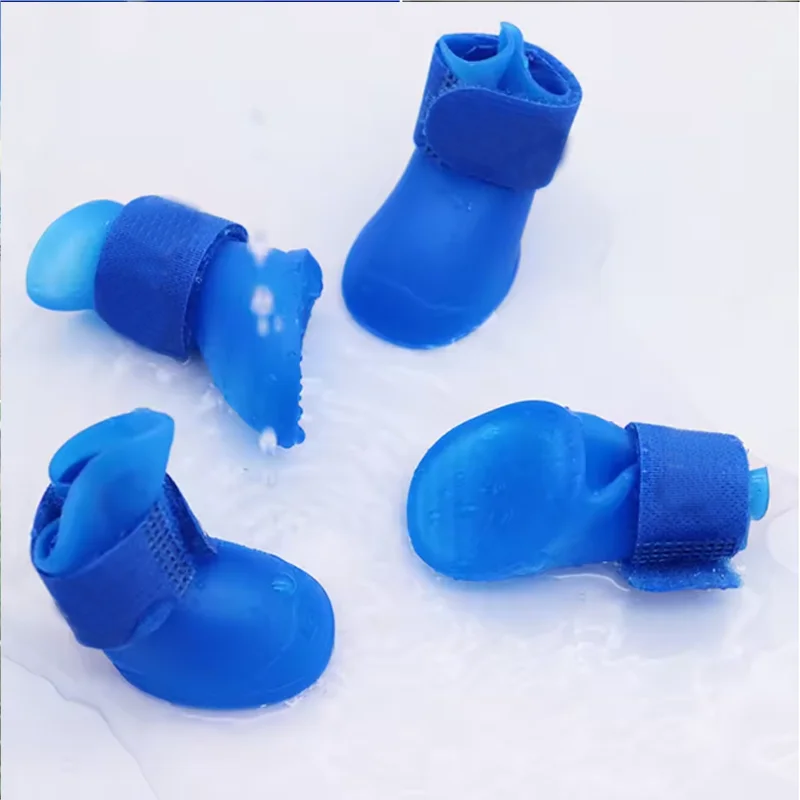 4 قطع من أحذية الكلاب المقاومة للماء من السيليكون للكلاب في الهواء الطلق، أحذية المطر خفيفة الوزن غير قابلة للانزلاق، أحذية المطر لحماية نعل الحيوانات الأليفة #4