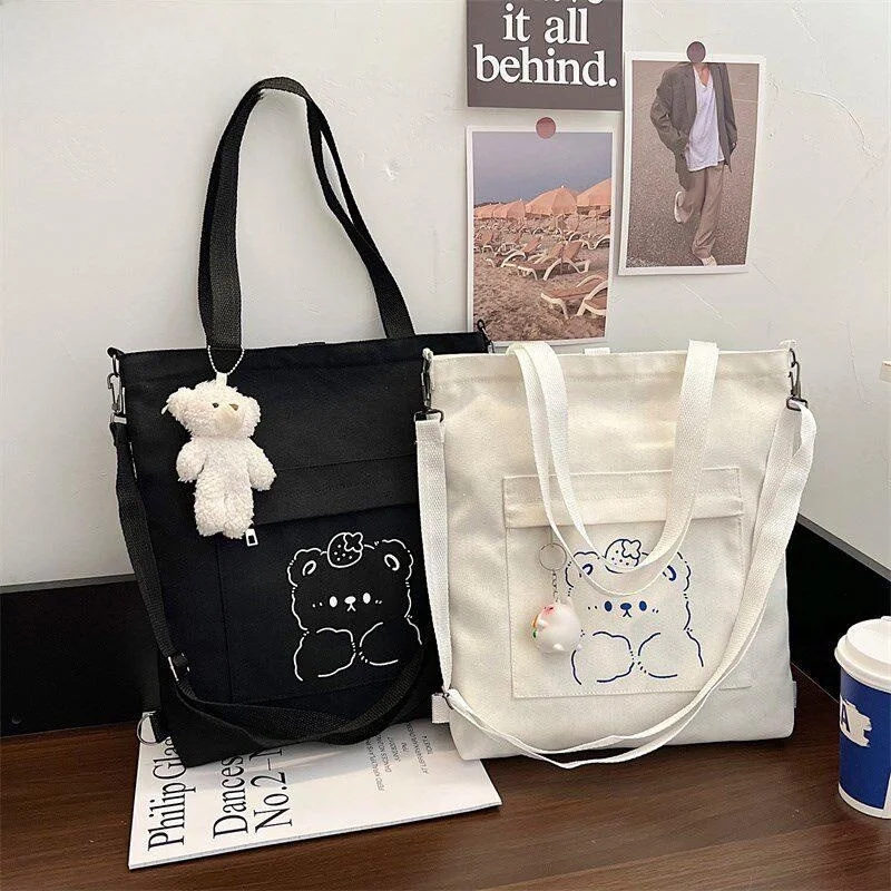 

Japanese Style Canvas Shoulder Bag Large Capacity Slant Cross Body Bag for Class Tote Bag College Style Women's Handbag