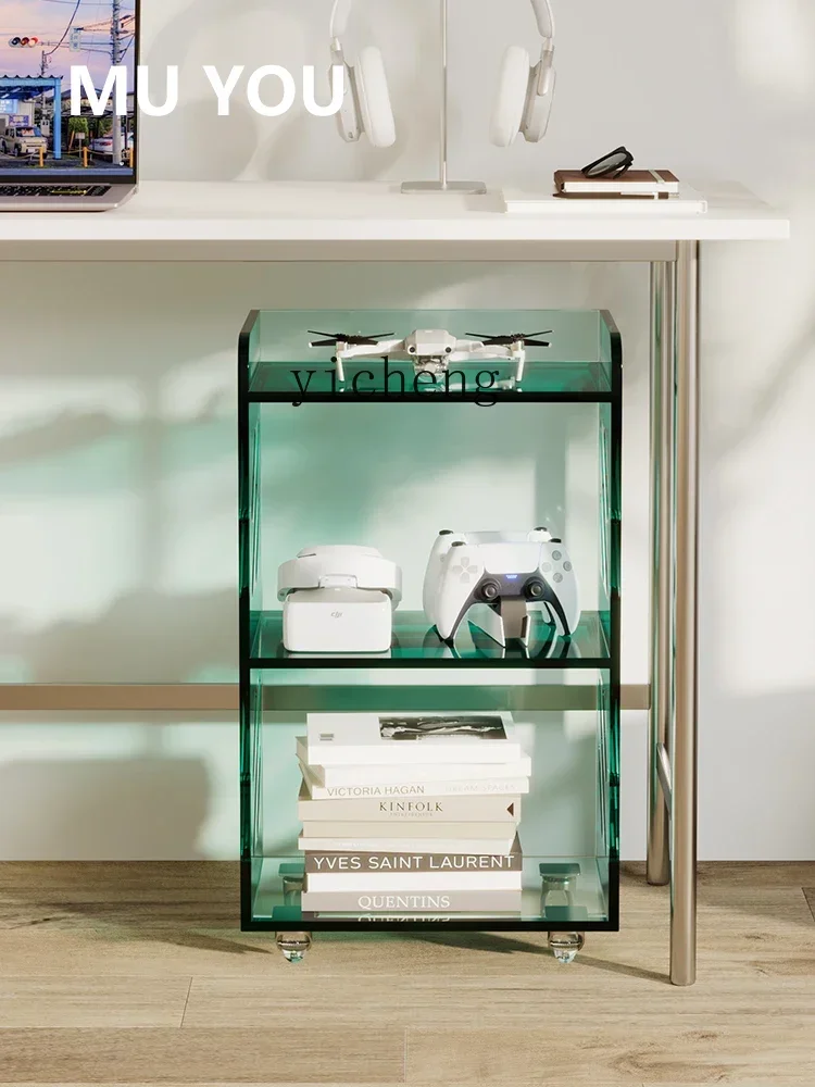 b9.21-ZK Mobile Bookshelf Acrylic Shelf Floor Storage with Wheels Sideboard Cabinet