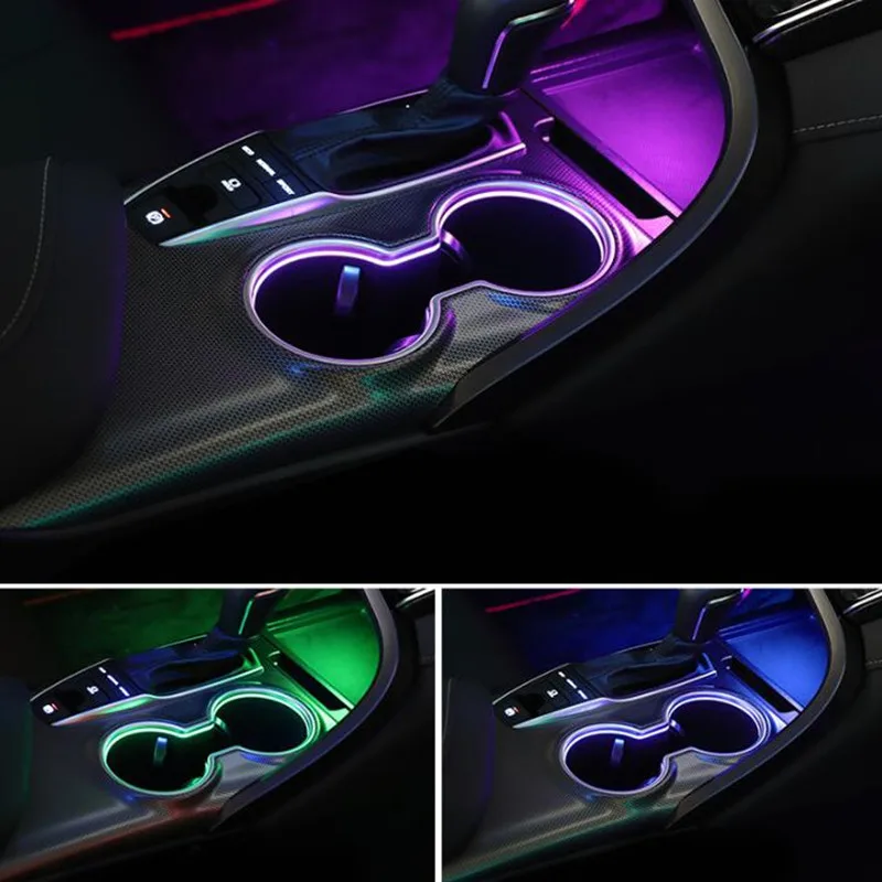 Storage Box Frame Decoration Accessories 64 Colors LED Lamp Water Cup Holder Ambient Light For Toyota Camry 2018-2021