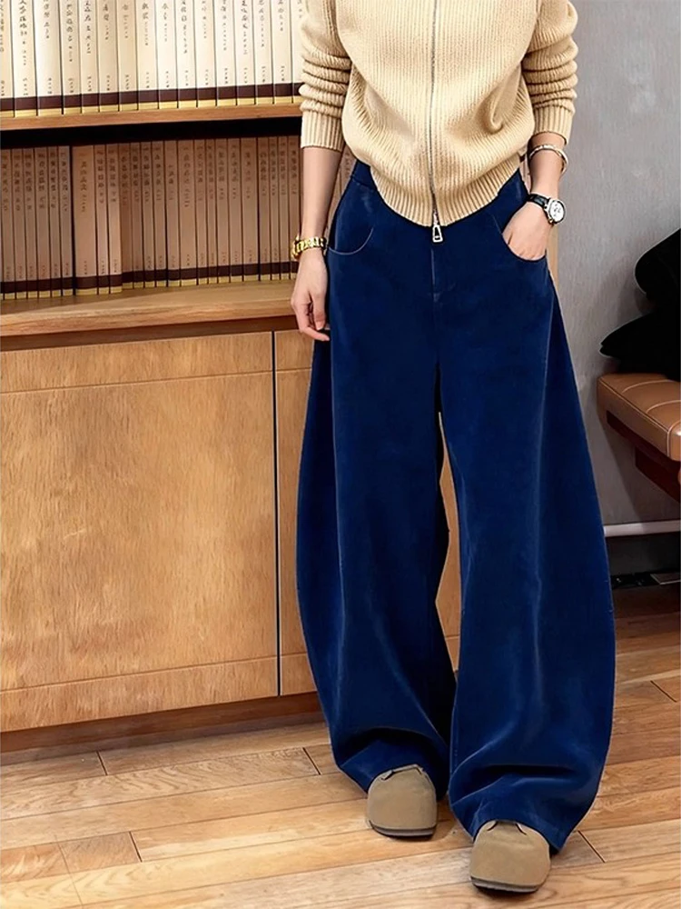

2026 New High Waist Wide Leg Blue Casual Loose Fit Pants mat Sle Comfortable High End Feelings Commute Sle Trousers