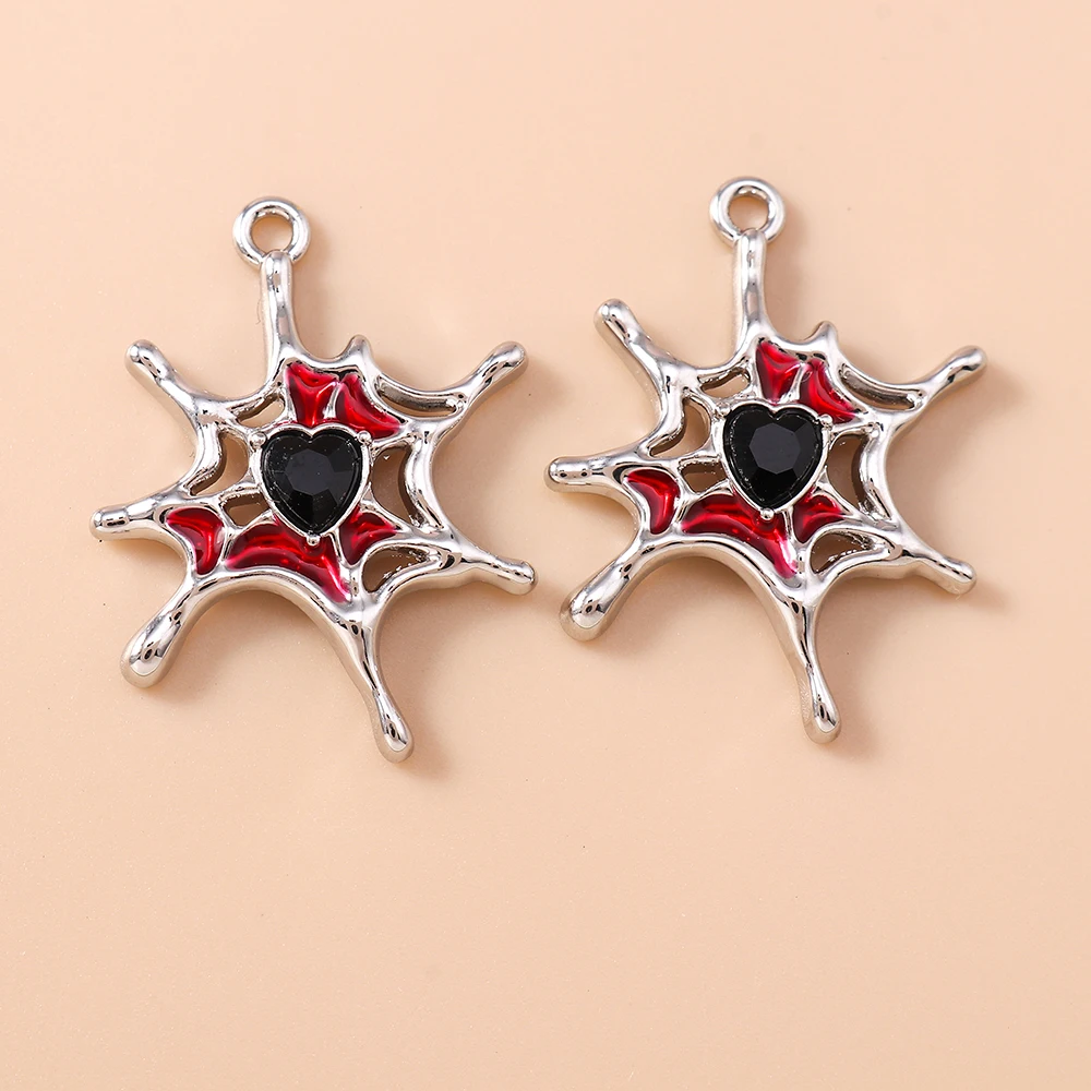 Leslie 5 Stück Retro Gothic Spinnennetz Herz Kreuz Charms für Schmuckherstellung Metall Steampunk Herz Anhänger DIY Ohrringe Halsketten – Detail 7