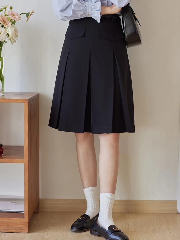 

Moriirose High Waist A-Line Skirt Women's Autumn Vintage Pleated Skirt Double kets Slimming ort Skirt