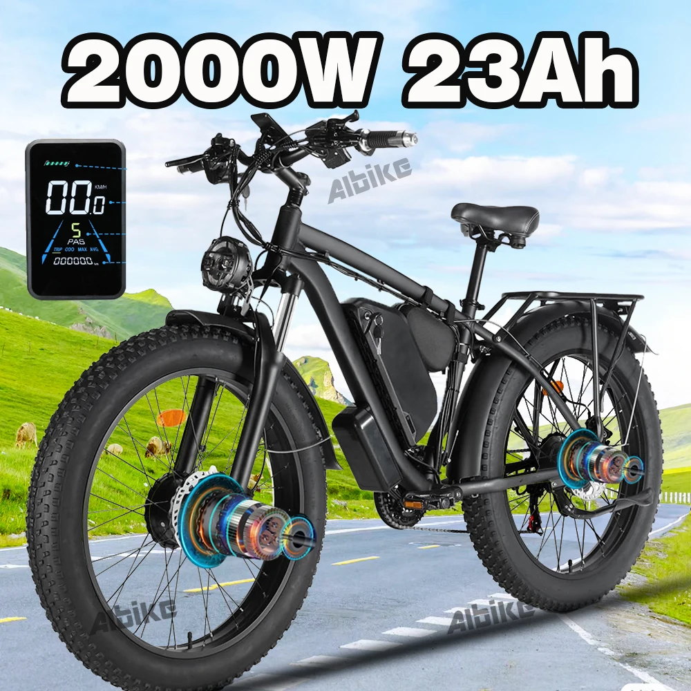 

Electric Bike 2000W Motor 26” Fat Tire Electric Bike 55km/h AWD Dual Motor Electric Bicycles 48V 22.4AH Battery Fast Ebikes