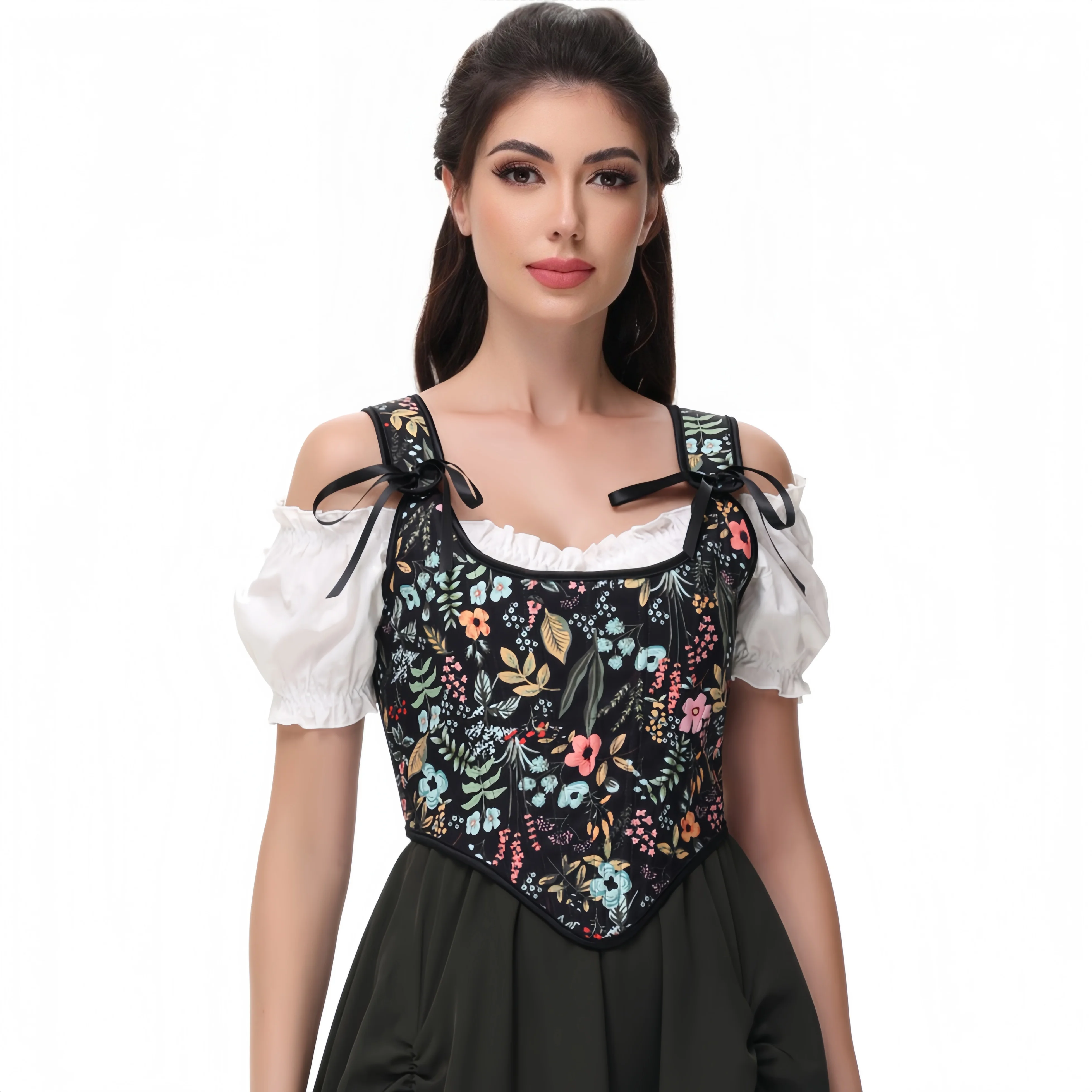 

Винтажный корсет с цветочным принтом - бюстье пуш-ап с регулируемыми бретелями, викторианский средневековый корсет-бандо без рукавов для вечеринки