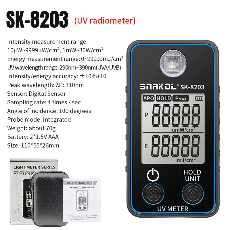 SK8203 Digital UV Illuminometer Professional UV Tester Ultraviolet Meter uvb Measurement Portable Photometer Uveometro Detector