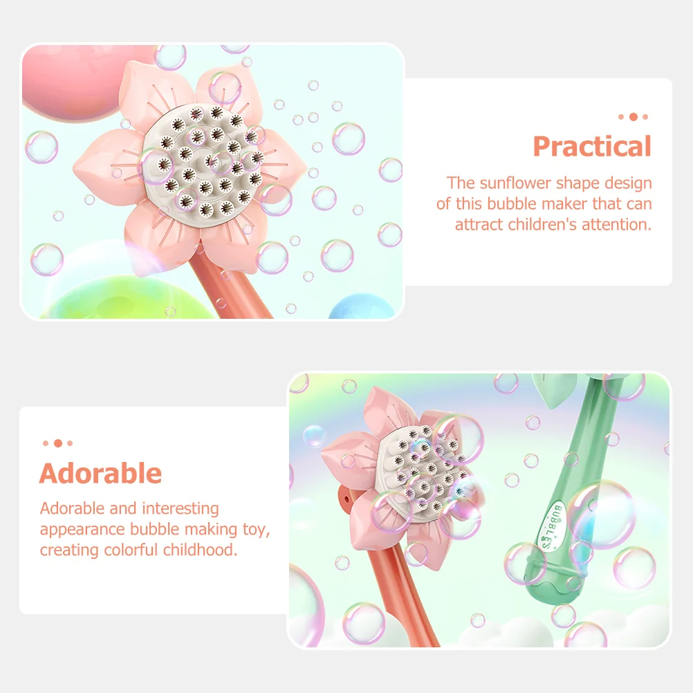 Mini Sunflower Bubble Machine for Kids Creative Wand Fog Light Green Plastic Toddler