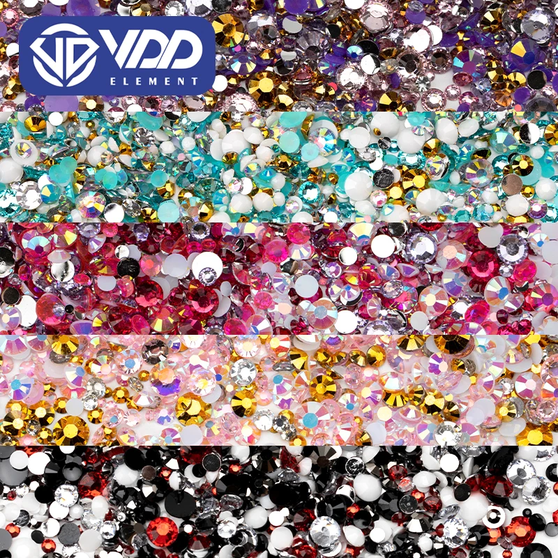VDD Wholesale 30/100g Mix Size 2-6mm Resin Rhinestones Crystal Color AB Flatback Stones For DIY Crafts Nail Art Decorations