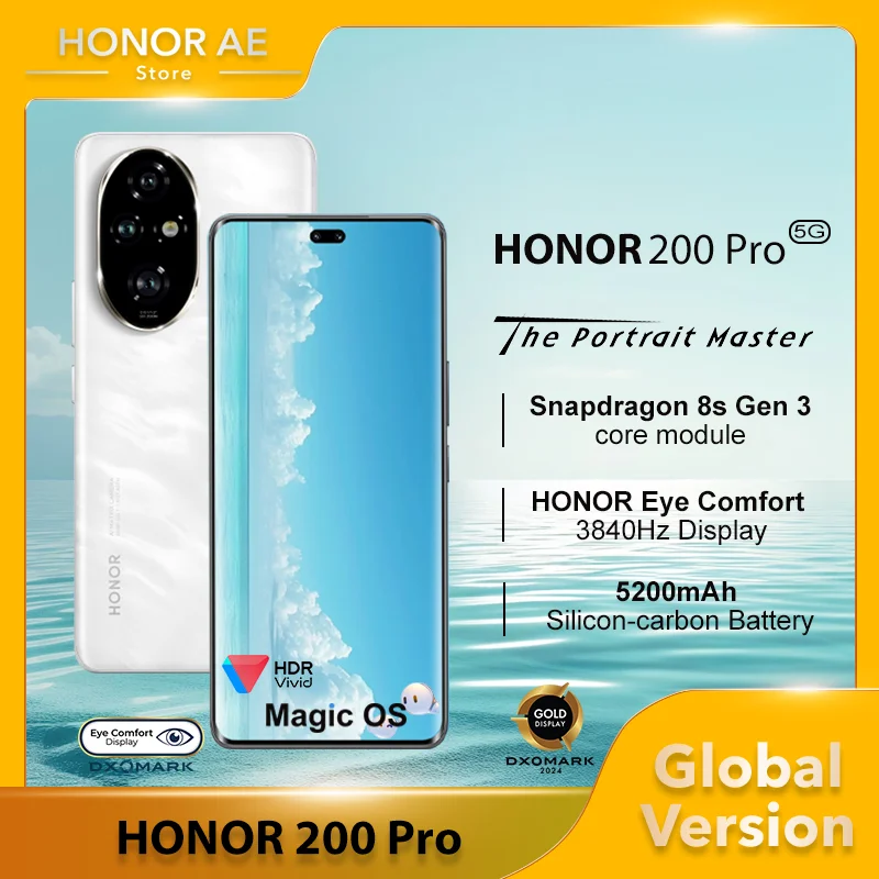 

Global HONOR 200 Pro Snapdragon 8s Gen 3 Портретная камера студийного уровня HONOR Eye Comfort Display 5200 мАч Силиконово-углеродистый аккумулятор